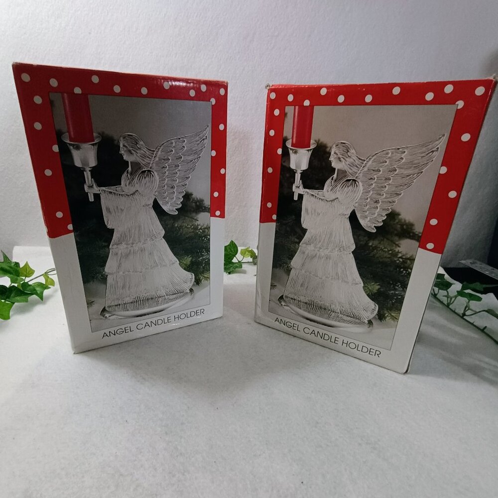 VGUC: Vintage Intern'l Silver Silver-Plated 2 Christmas Angel Candle Holder